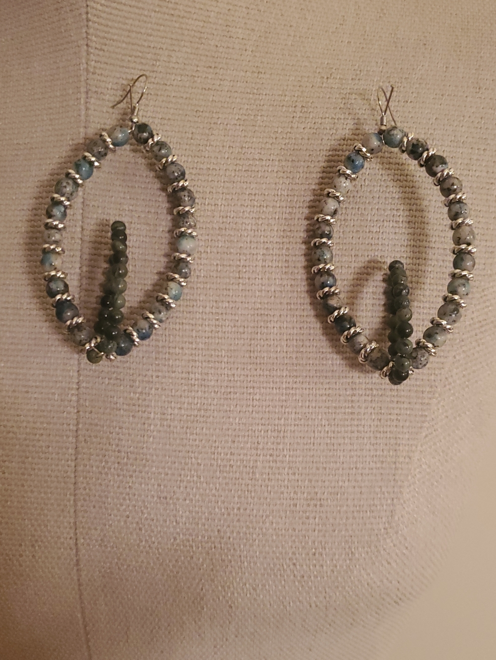 Handcrafted Blue-Green Beaded Hoop Drop Earrings